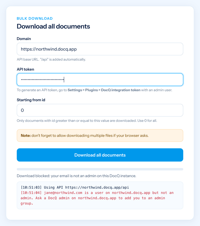 A download blocked by the access check