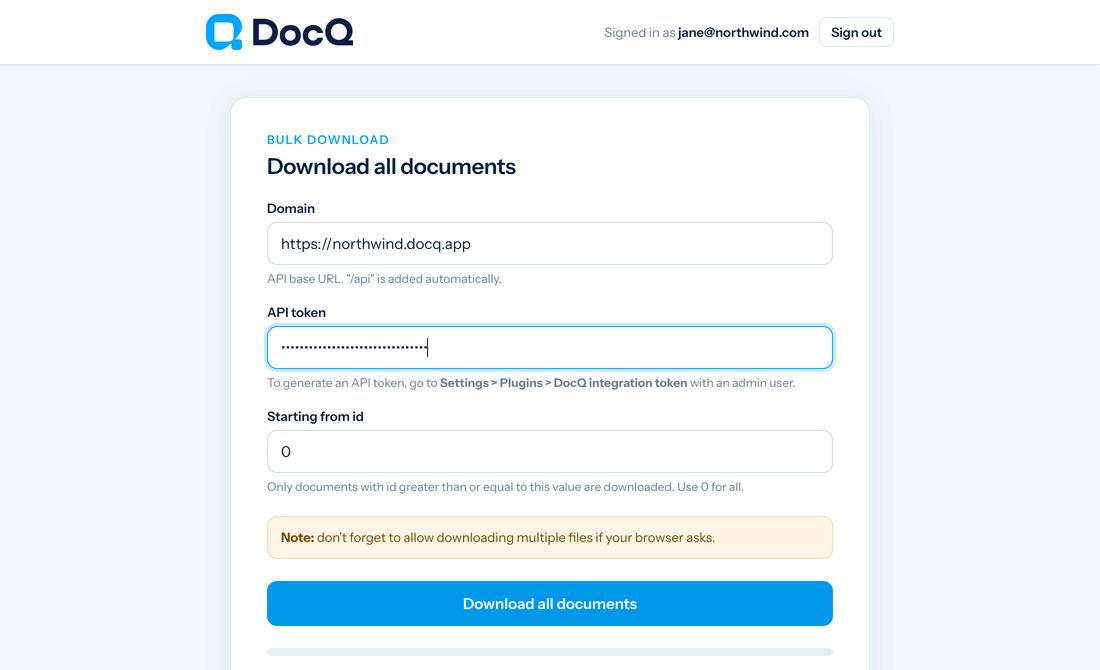 Bulk Download form