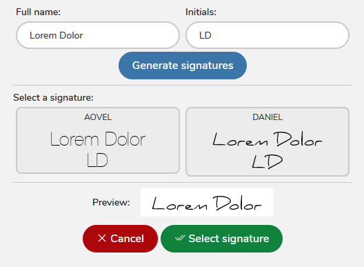 Predefined signatures